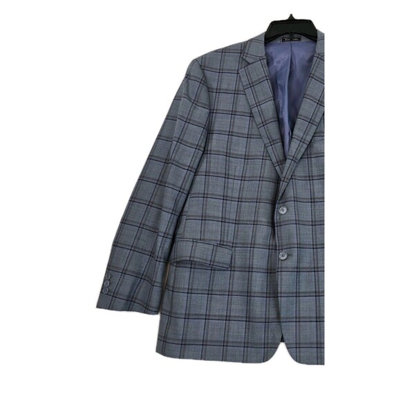Enzo Tovare Blazer Sport Coat Mens 46R Blue Gray Plaid Wool Two Button Vented - Picture 3 of 16